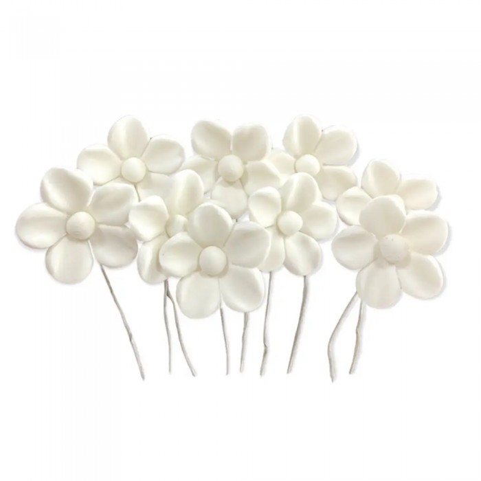 Сахарные цветы из мастики на ножке «Маргаритка с белой серединкой», 9 шт - 